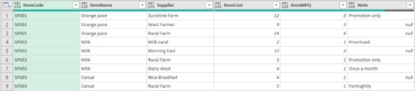 Screenshot of Excel Spreadsheet