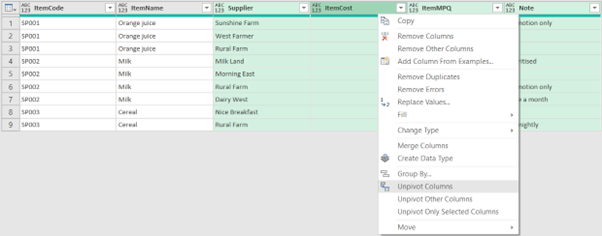 Screenshot of Excel Spreadsheet