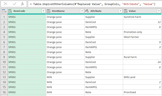 Screenshot of Excel Spreadsheet