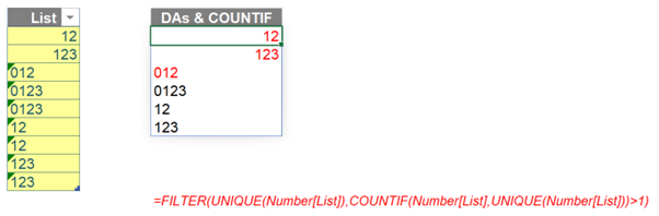 Screenshot of excel page table