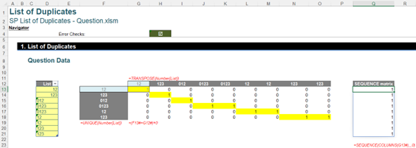 Screenshot of excel page table