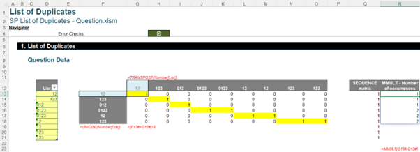Screenshot of excel page table