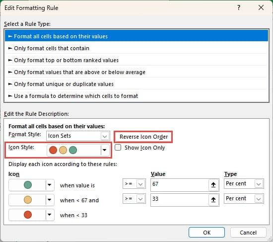 Screenshot illustrating conditional formatting in Excel