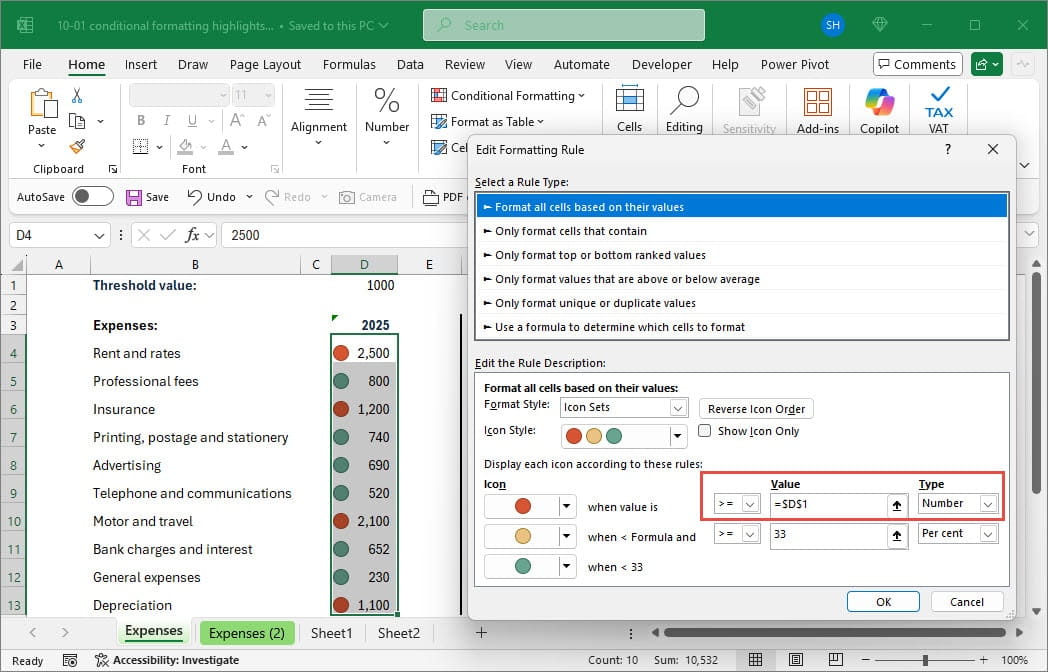 Screenshot illustrating conditional formatting in Excel