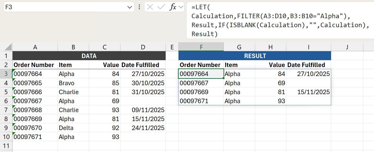Screenshot of FILTER returning empty text strings