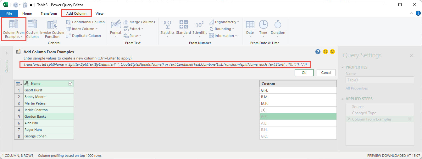 Column From Examples