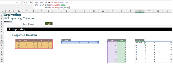 Screenshot of unpivoting columns in Excel