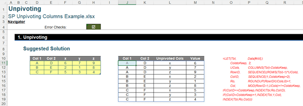 Screenshot of unpivoting columns in Excel