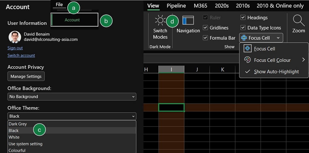 Image of Excel in dark mode
