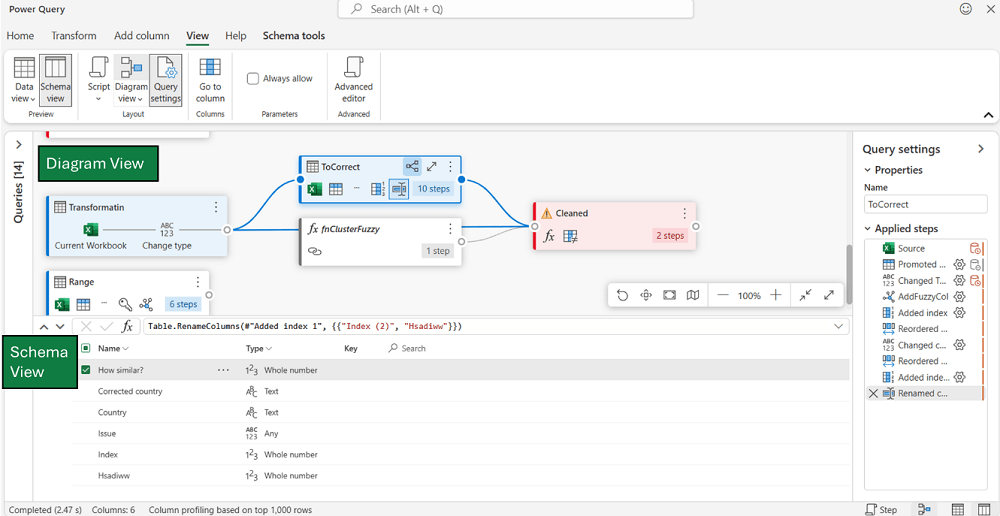Image of Excel Query Settings pane 