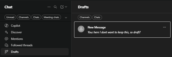 Image of Teams drafts view for chat