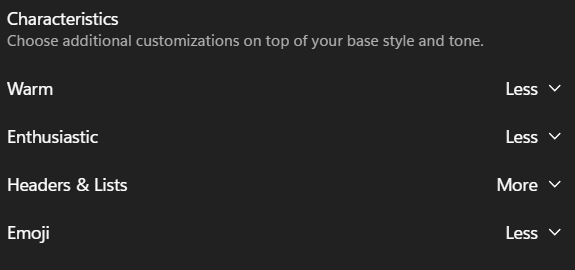 Image of ChatGPT lists personalisation