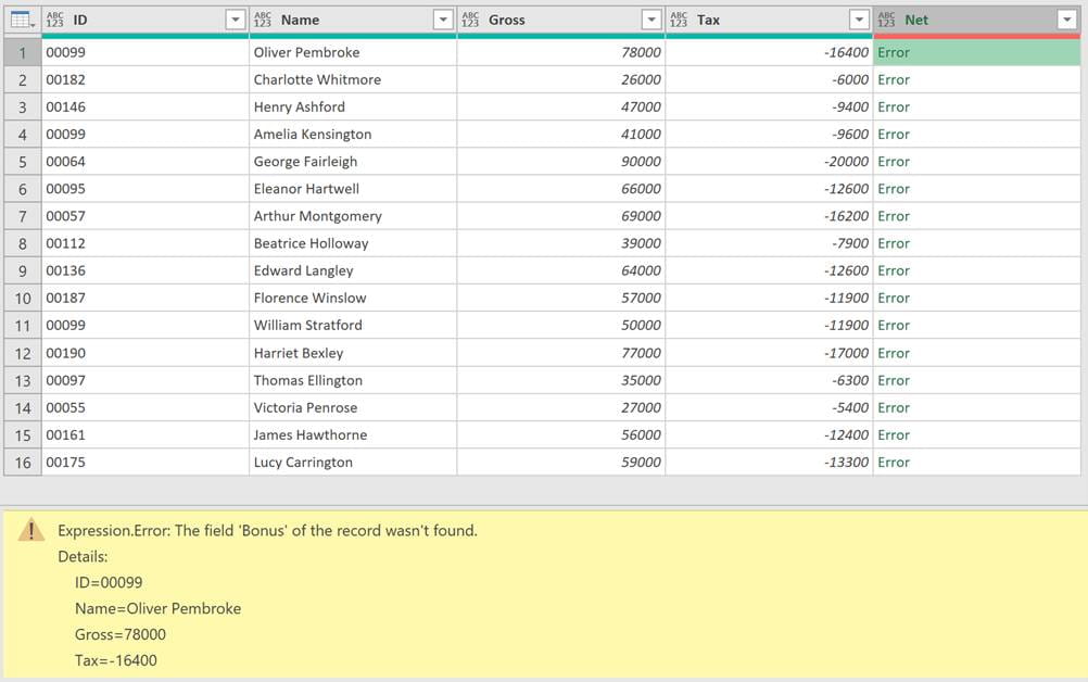 Excel screenshot
