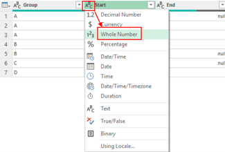 Screen shot from an Excel spreadsheet