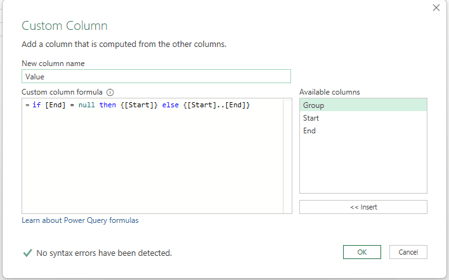 Screen shot from an Excel spreadsheet
