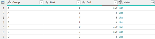 Screen shot from an Excel spreadsheet