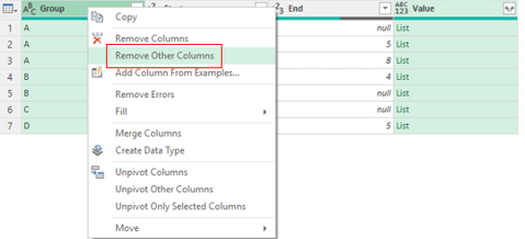 Screen shot from an Excel spreadsheet