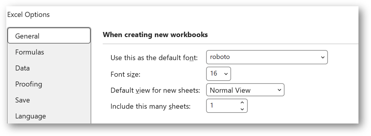 Excel options - screenshot