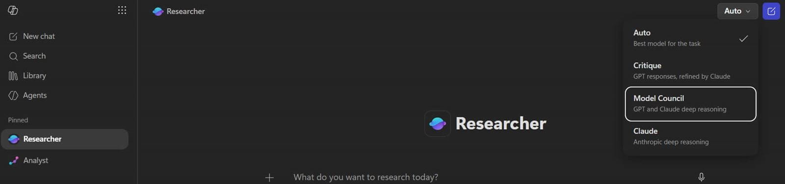 Screenshot - copilot Researcher Agent