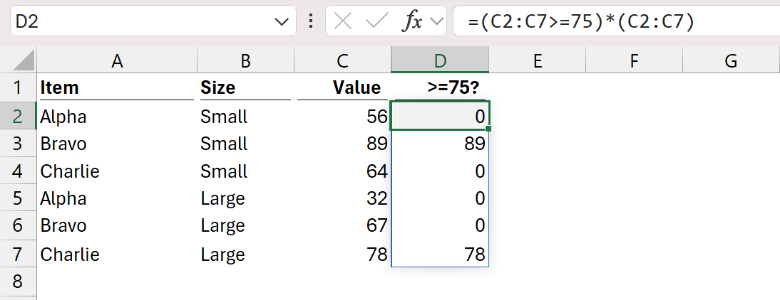 Excel screenshot