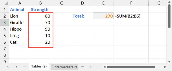 Screenshot of an excel spreadsheet