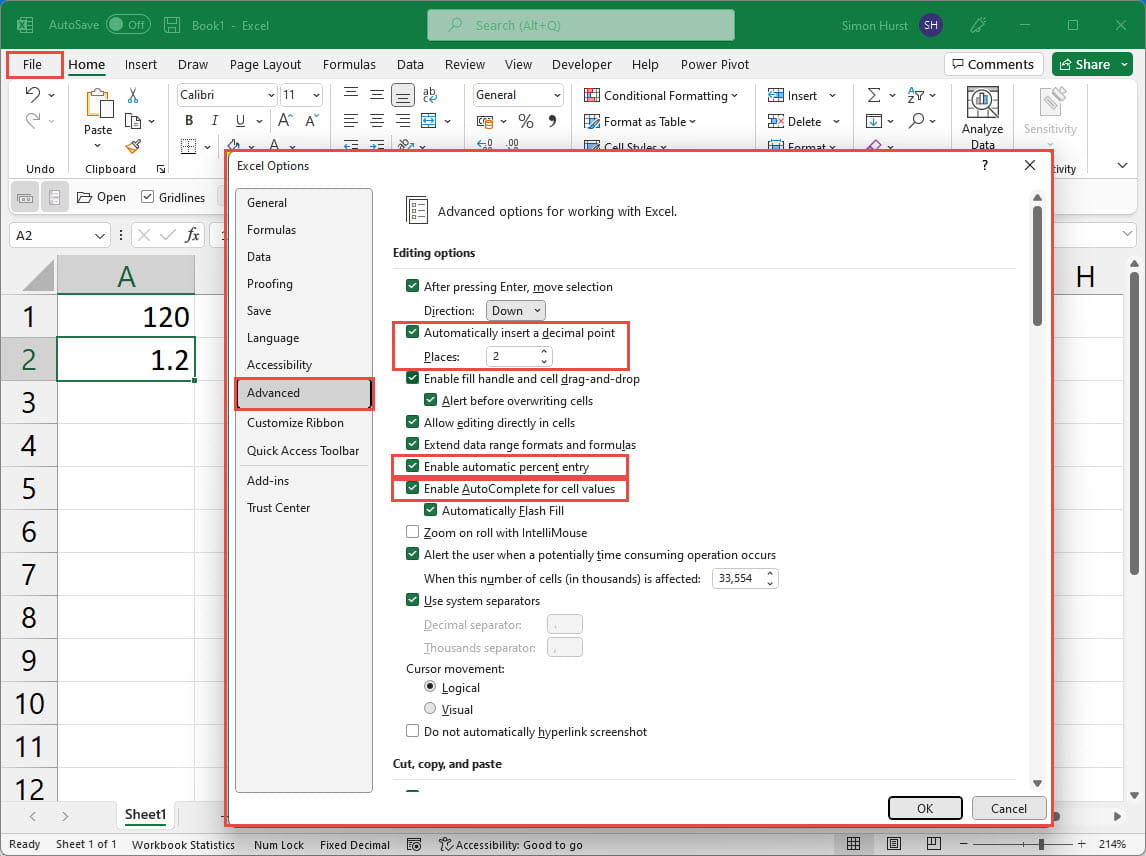 Screenshot from Microsoft Excel