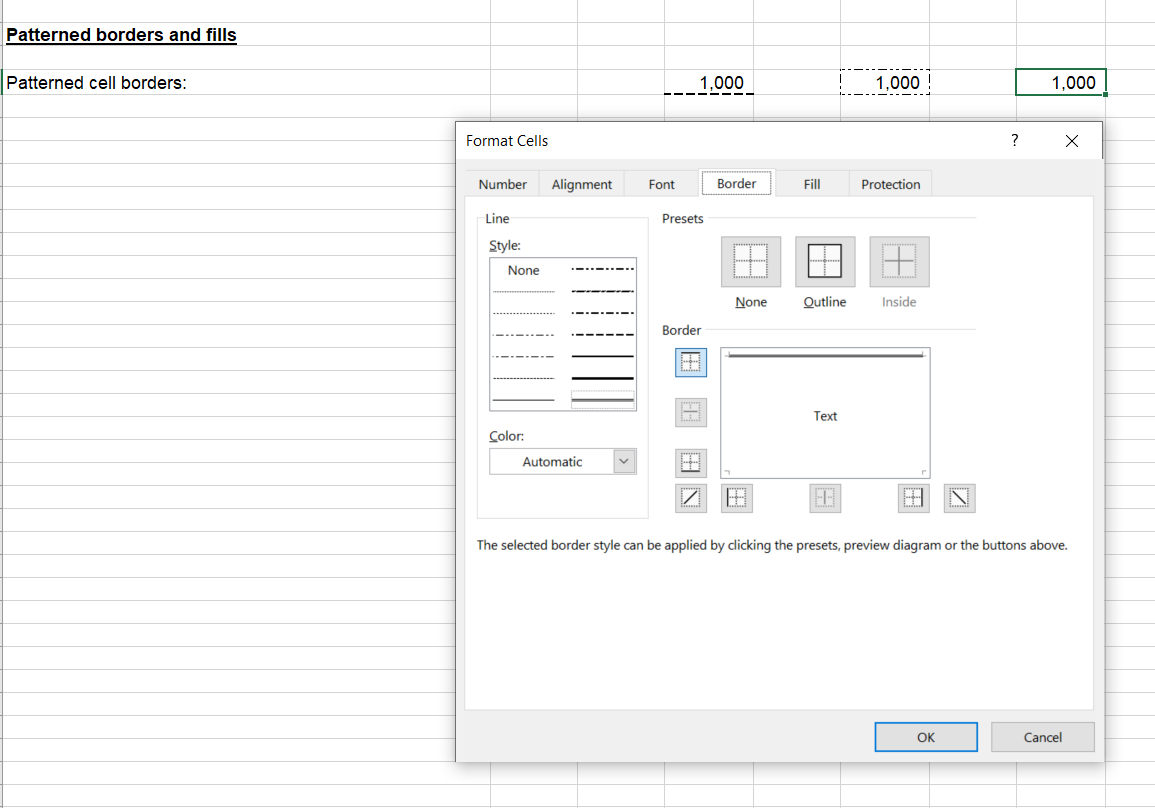 Screenshot of border tab in Format Cells menu in Excel