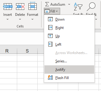 Screenshot of Justify options in Home menu in Excel