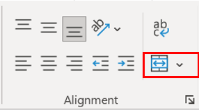Screenshot of the Merge & Center menu in Excel