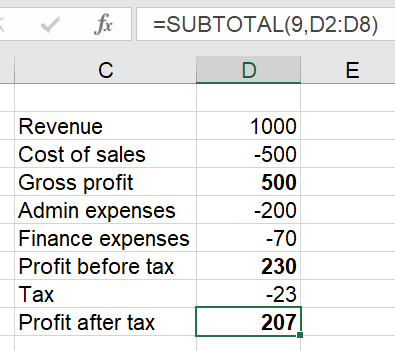 Excel screenshot of sample formula