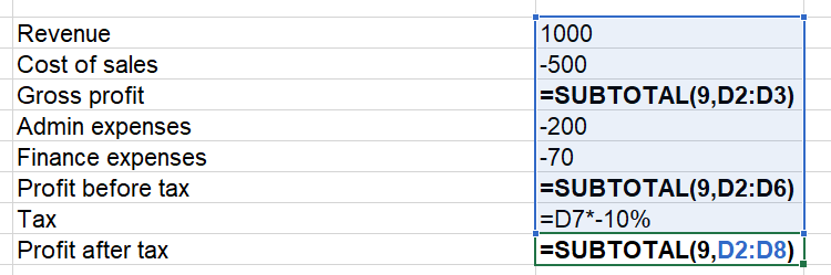 Excel screenshot of Show Formulas mode