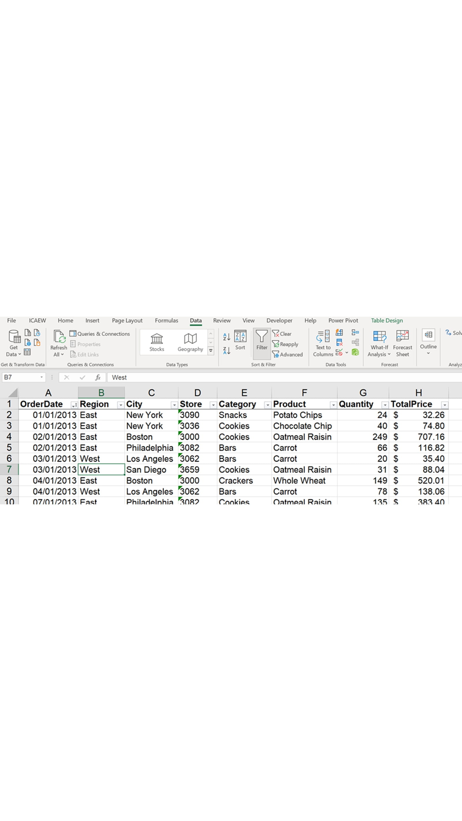 Excel spreadsheet screenshot