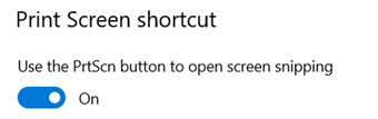 A screenshot of the 'Print Screen shortcut' section within keyboard settings.