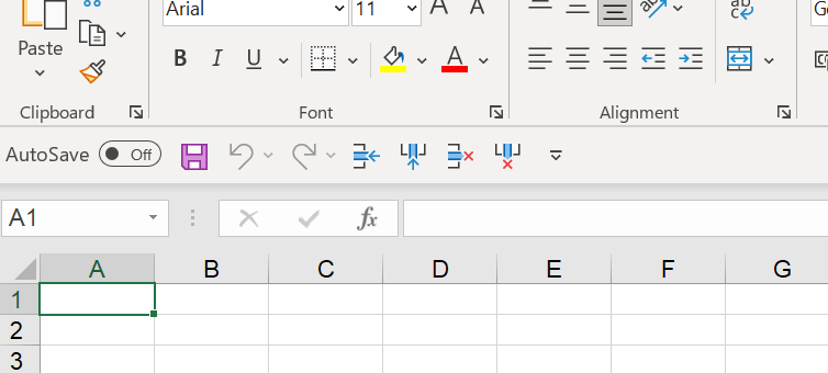 Screenshot showing the Quick Access Toolbar below the Ribbon in Excel