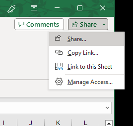 Image of Excel screenshot showing how to share a workbook
