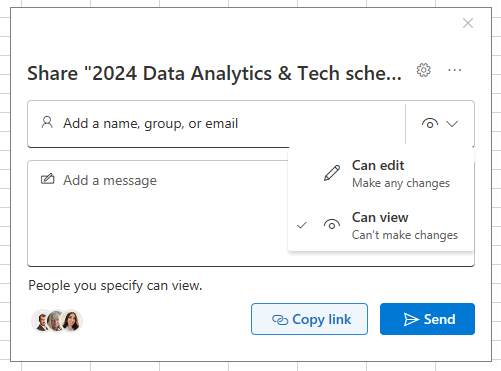Excel screenshot showing how to choose users' permission settings