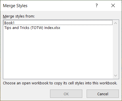 Screenshot of merging workbook styles in Excel