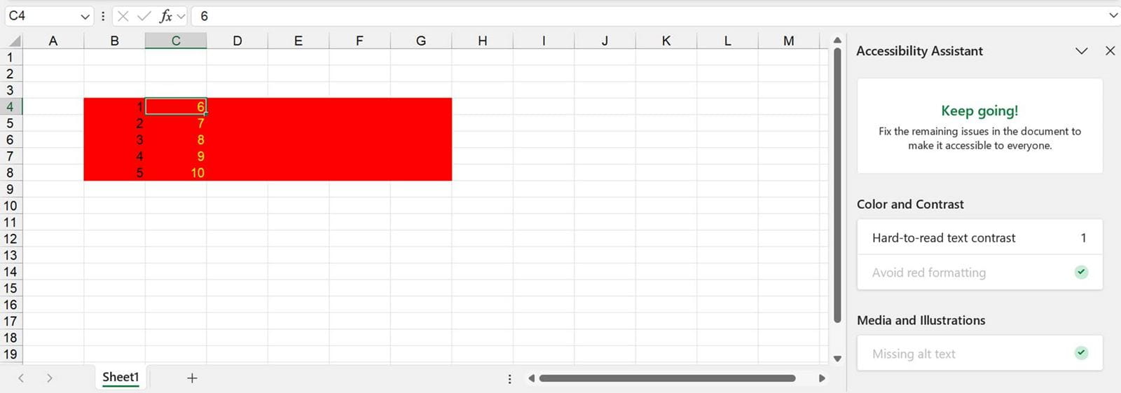 Excel screenshot