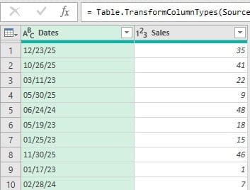 Excel screenshot