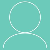 White circles on teal background to represent a person's head and body