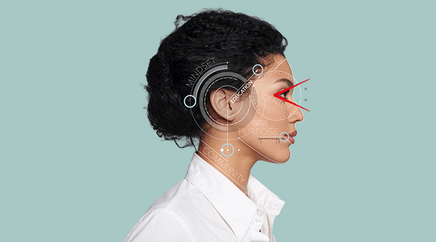 A woman's profile with geometrical graphics overlaid 