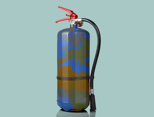 Planet Earth in the shape of a fire extinguisher