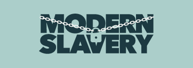 The words 'modern slavery' with a padlocked chain across them