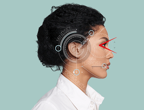 A woman's profile with geometrical graphics overlaid 