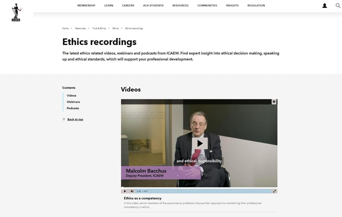 The latest ethics related videos, webinars and podcasts from ICAEW. Find expert insight into ethical decision making, speaking up and ethical standards, which will support your professional development.