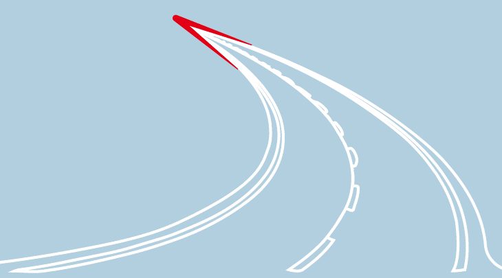 Image of a pathway with a chevron as rocket