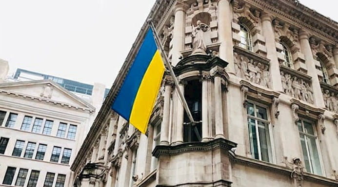 Ukrainian flag flying outside Chartered Accountants Hall