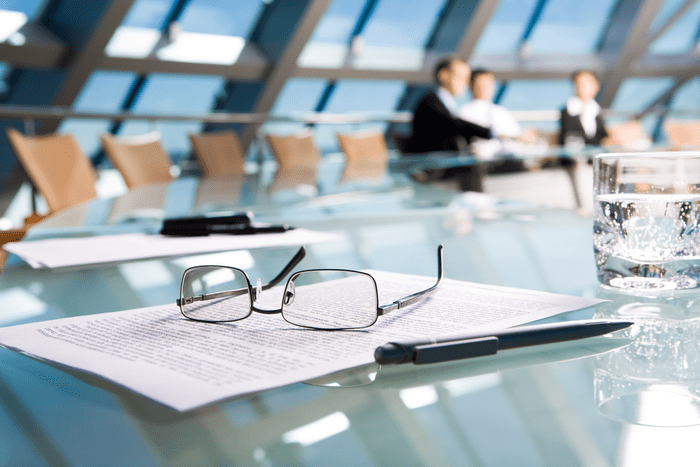 Glasses on a table during a work meeting